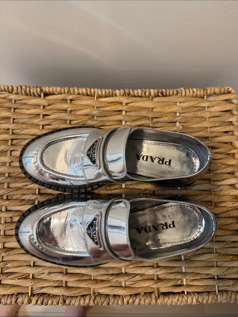 Prada Silver Metallic Platform Loafers - Picture 3 of 6